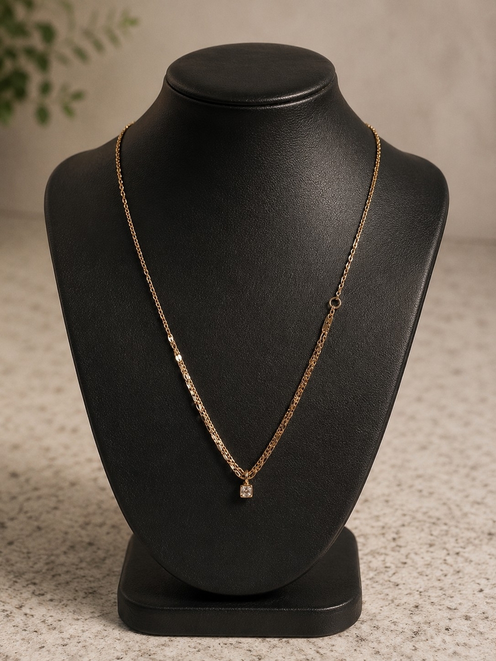 Gold Tone Stainless Steel Layered Chain Necklace with Pendant